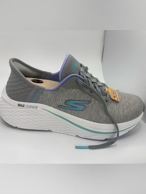 Skechers Grey with Teal & Lavender Slip-On Athletic Sneakers